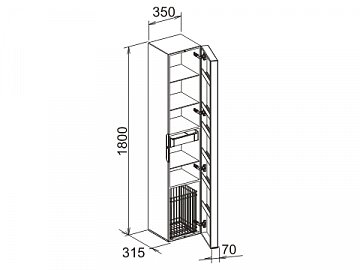 KEUCO (Edition 300) Высокий шкаф 35х180 см (корп. белый, фронт olive, петли справа, полки+ящик+корз)